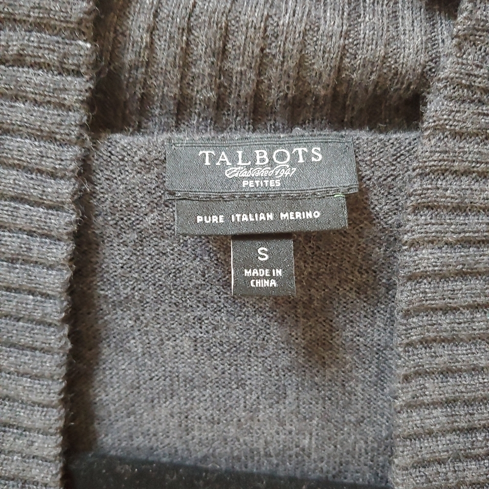 Talbots 100% Italian Merino Wool Shawl Collar Open Grey Cardigan Minimalist